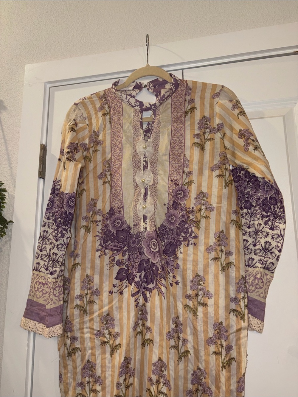 Women's-Inspired Purple Floral Stripe Tunic Shirt printed dupatta 3 pieces